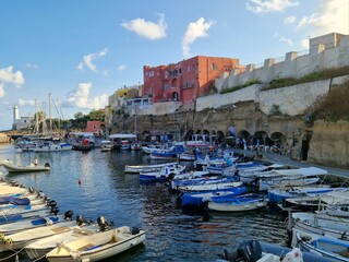 The beautiful Ventotene Island: Colorful Houses, Boats, and a Wonderful Sea. Popular island in the...