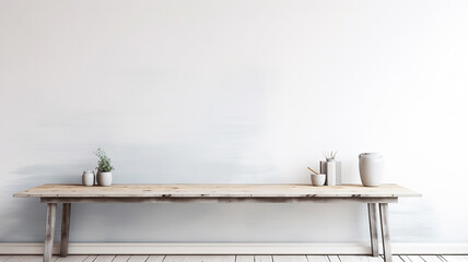 a table against a light wall, minimalistic interior background in scandi style