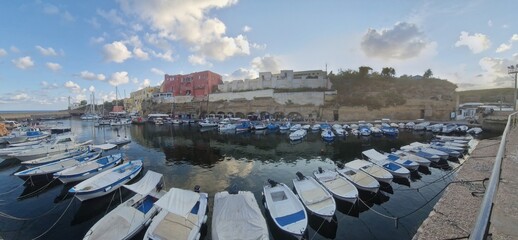 The beautiful Ventotene Island: Colorful Houses, Boats, and a Wonderful Sea. Popular island in the...