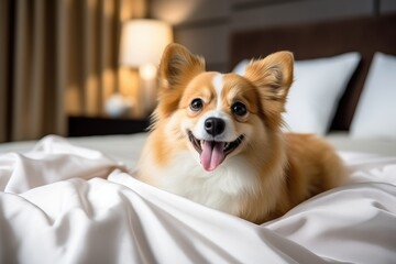 Dog in hotel. Condominium or apartment pet can live concept. Generative AI