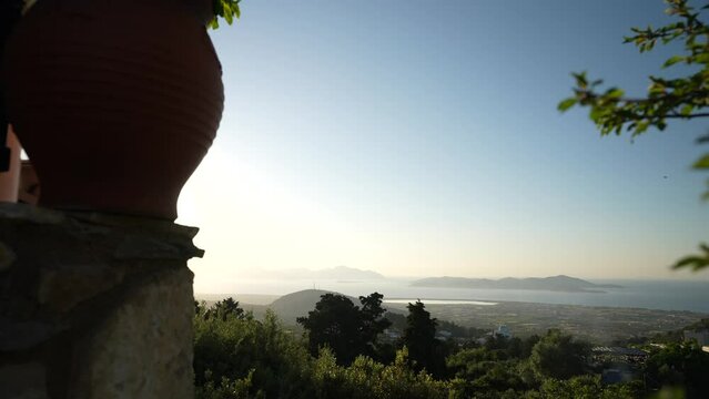 Kos Island with Kalimnos Island in background from Zia village at sunset, Kos, Dodecanese, Greek Islands