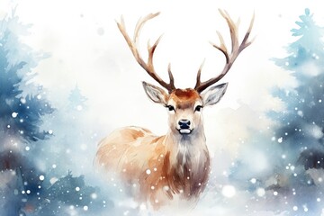 Reindeer Illustration for Christmas Card Winter Wonderland Deer in Nature
