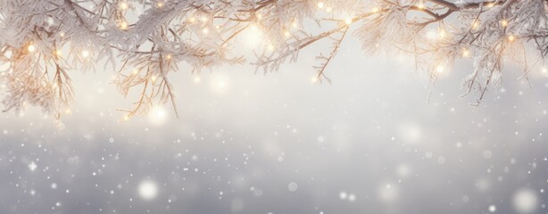 Winter Branches with Snowflakes on Christmas 