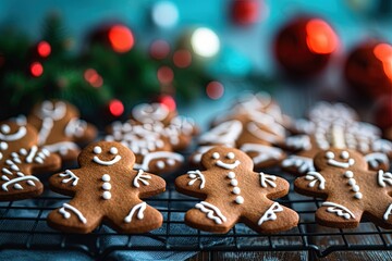 Cute Gingerbread Men assorted on a blue Background Christmas feeling