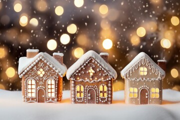 Tiny Houses Gingerbread in Winter Homemade Christmas Pastries