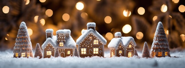 Gingerbread Bakery on Christmas Cute Houses with Lights
