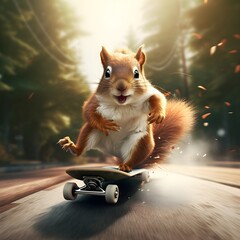 squirrel on skateboard - obrazy, fototapety, plakaty