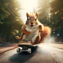 Foto op Plexiglas squirrel on skateboard © Andrej