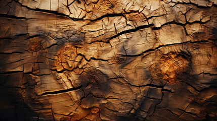 Charred wood bark light brown texture. Detailed macro close-up view of tree burned cork background. Generative AI