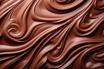 Zelfklevend Fotobehang macro texture swirl of brown chocolate ice cream. © dashtik