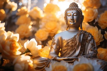 Buddha statue, sitting meditation on a royal lotus flower.