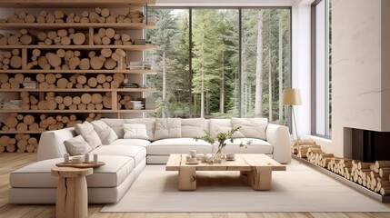 design modern simple log style living room
