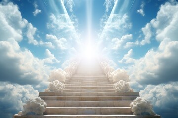 Stairway to Heaven. Stairs in the sky and clouds. AI generative