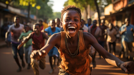 African children are enjoying the day in Jinja, Uganda. - obrazy, fototapety, plakaty
