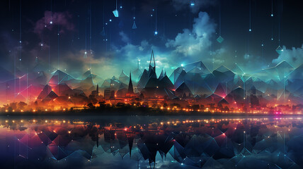 city night modern technology neon glow polygonal style abstract background