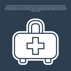 Obraz premium Blue line First aid kit icon isolated on blue background. Medical box with cross. Medical equipment for emergency. Healthcare concept. Vector