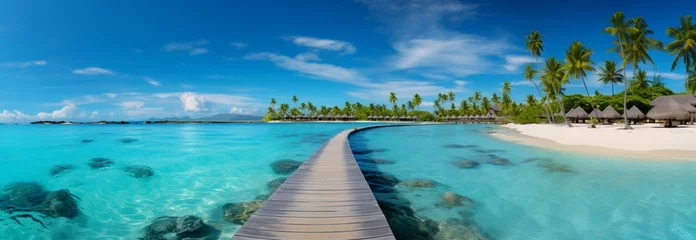 Foto op Plexiglas A tropical paradise: serene beach landscape, perfect for summer vacation wallpaper © Muhammad Shoaib