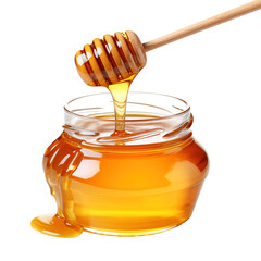 jar of honey with dipper isolated on transparent background Remove png, Clipping Path