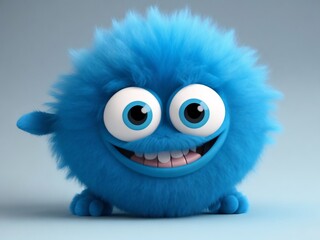 Fototapeta premium Cute blue monster 3D cartoon character. Generative Ai.