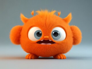 Fototapeta premium Cute orange monster 3D cartoon character. Generative Ai.