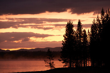 Sunrise in Yellowstone lake in September 