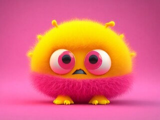 Cute yellow monster 3D cartoon character. Generative Ai.