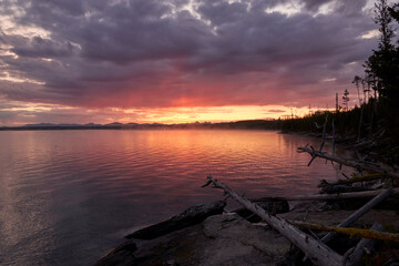 Sunrise in Yellowstone lake in September 