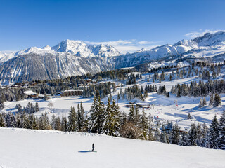 Skiing in Courchevel - Meribel , French Alps. - obrazy, fototapety, plakaty