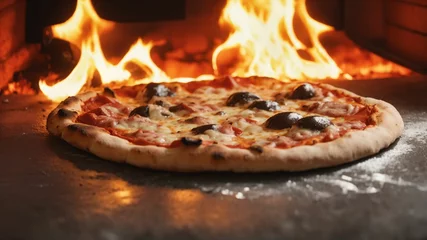 Foto op Plexiglas pizza in a fireplace - Generative AI © akarawit