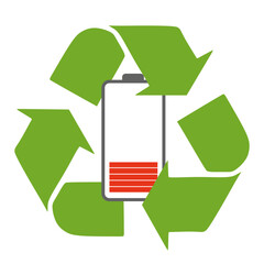Low Battery indicator with recycle symbol, renewable energy concept. Vector Flat cartoon illustration. Environmental protection. Ecology and recycling, Environmental saving.