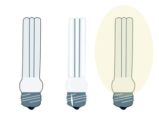 Halogen bulb vector set. Flat style isometric illustration of electric light bulb, halogen lamp, cfl and led lamp. Save energy concept, innovation and electricity.