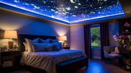 Revamp a girl's room into a celestial wonderland with a galaxy-inspired ceiling mural and twinkling star lights
