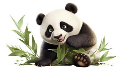 Endearing 3D Baby Panda Feast on isolated background