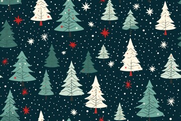 Obraz premium green christmas tree seamless pattern on dark green background. Flat style. Generative AI