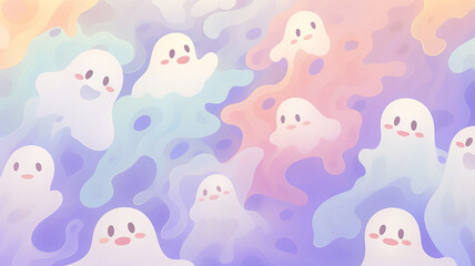 Naklejka premium soft pastel halloween pattern light background with ghosts