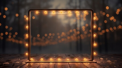 arch glowing autumn rectangular frame with light bulbs and garlands entrance, invitation frame in misty autumn mood halloween - obrazy, fototapety, plakaty
