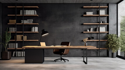 Modern workspace in dark tone.