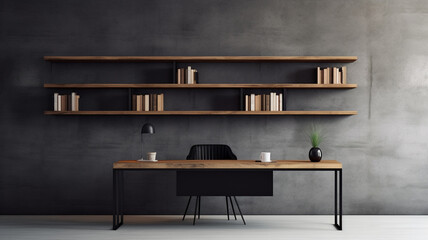 Modern workspace in dark tone.