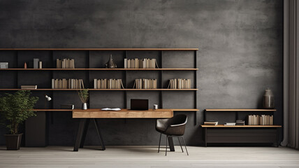 Modern workspace in dark tone.