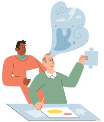 Patient at psychoanalysis and CBT therapy with psychotherapist. Psychotherapy session with cognitive analysis. Mental health, psychology, hypnosis. Correction of patients behavior and emotions