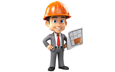Playful Architect in the 3D Cartoon on isolated background