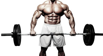 Unleash strength. Muscular male fitness. Power and determination. Athletic bodybuilder journey on white background isolated. Building stronger. Fitness and muscle