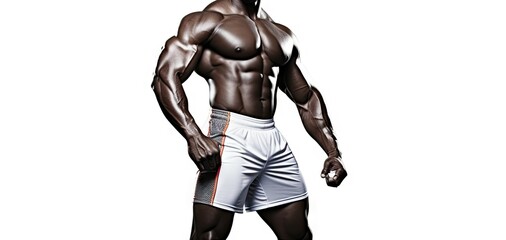 Fototapeta na wymiar Unleash strength. Muscular male fitness. Power and determination. Athletic bodybuilder journey on white background isolated. Building stronger. Fitness and muscle