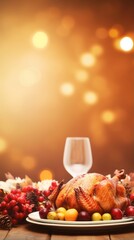 Thanksgiving turkey with blurred background with copy space