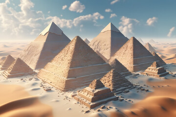 Pyramids of Giza 3d rendering isometric style