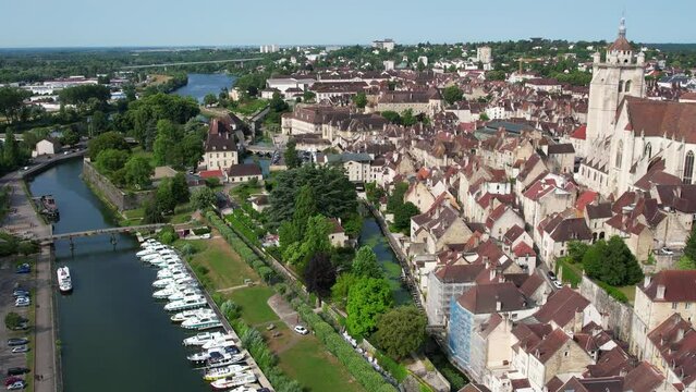 Aerial view of the french city of Dole in the Jura region of France