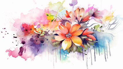 watercolor multicolored flowers isolated on a white background bouquet.
