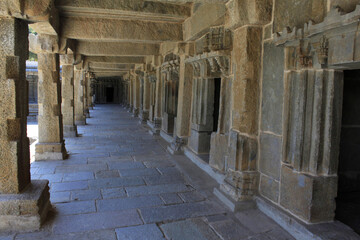 Colonnade of the cloistered corridor, at Chennakesava temple, Hoysala Architecture at Somnathpur, Karnataka, India