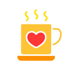 Cup of tea with hearts line icon. Relationship, love, date, Valentine's day, connection, marriage, family, feelings. Vector color icon on a white background for business and advertising.