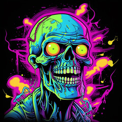 Zombie Cartoon Illustration in Neon Colors